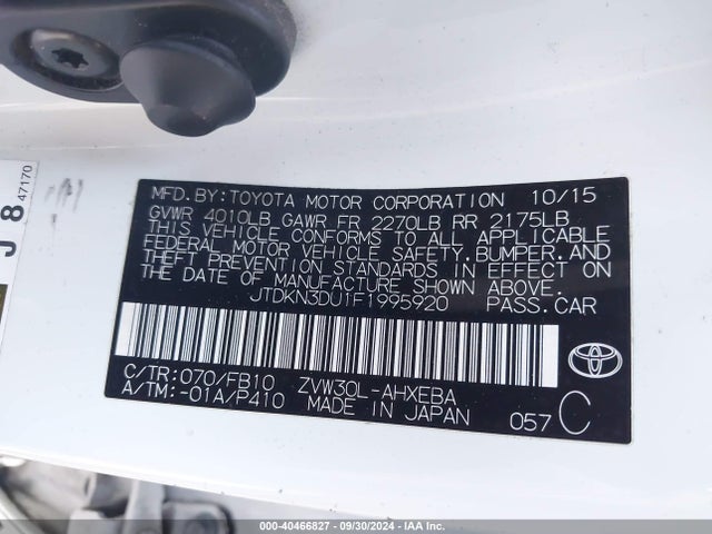 Toyota Prius Two 2015 JTDKN3DU1F1995920 Image 9