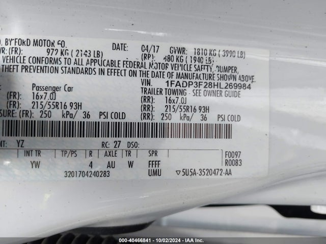 Ford FOCUS SE 2017 1FADP3F28HL269984 Image 9