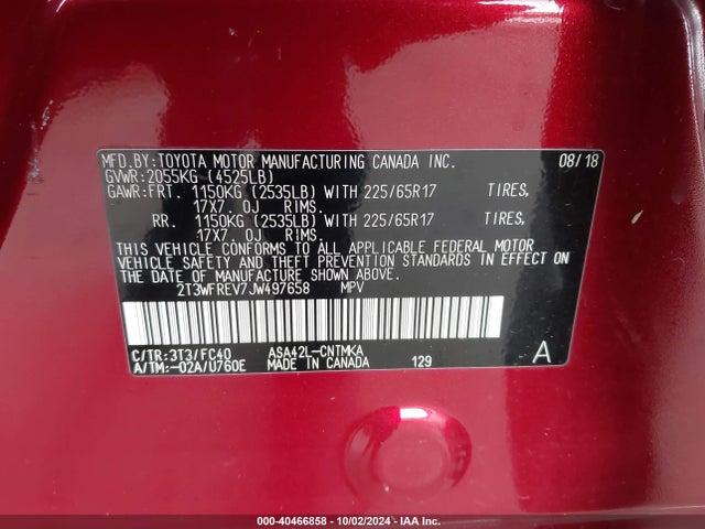 Toyota Rav4 Xle 2018 2T3WFREV7JW497658 Image 9