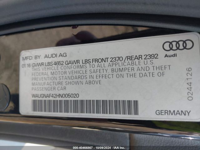 WAUGNAF42HN005020 Audi A4 2.0t Premium