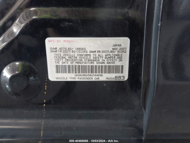 2008 MITSUBISHI LANCER JA3AU86U08U044696 Photo 8