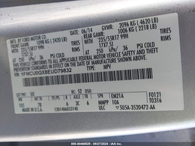 Ford ESCAPE SE 2014 1FMCU0GX8EUD79832 Image 9