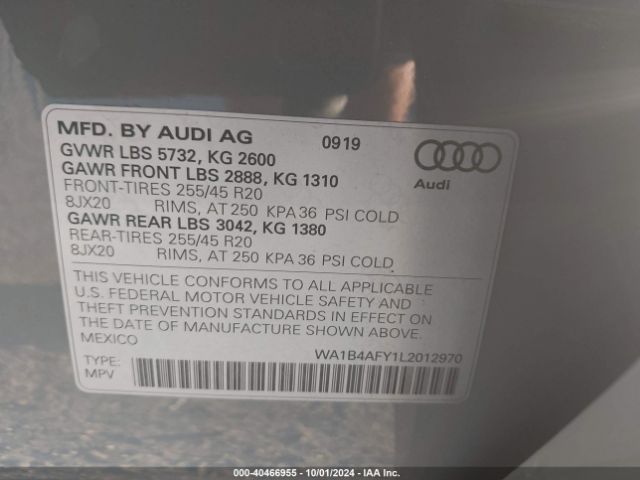 WA1B4AFY1L2012970 Audi Sq5 Premium Plus Tfsi Quattro Tiptronic