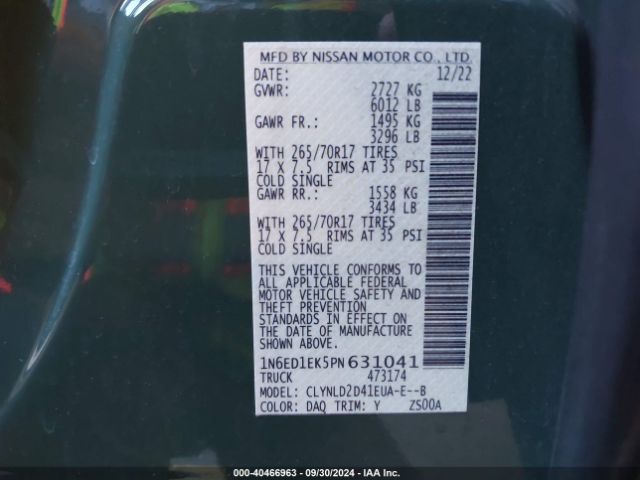 1N6ED1EK5PN631041 Nissan Frontier Pro-4x 4x4