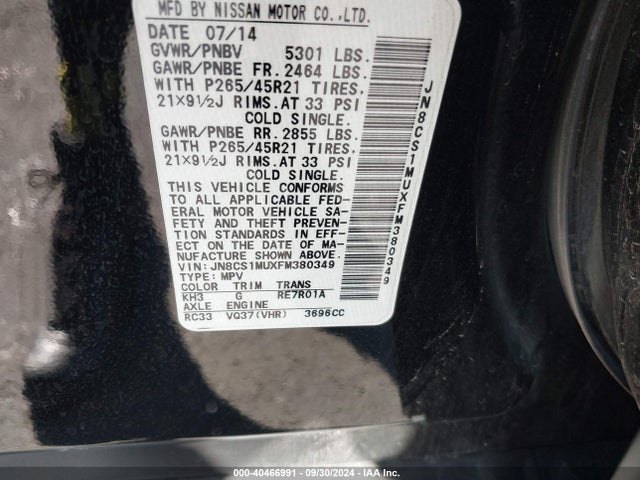 JN8CS1MUXFM380349 Infiniti QX70