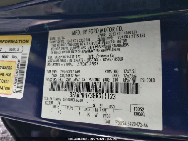 3FA6P0H73GR311123 Ford FUSION SE