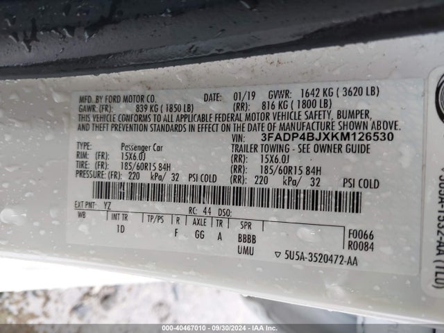 Ford FIESTA SE 2019 3FADP4BJXKM126530 Image 9