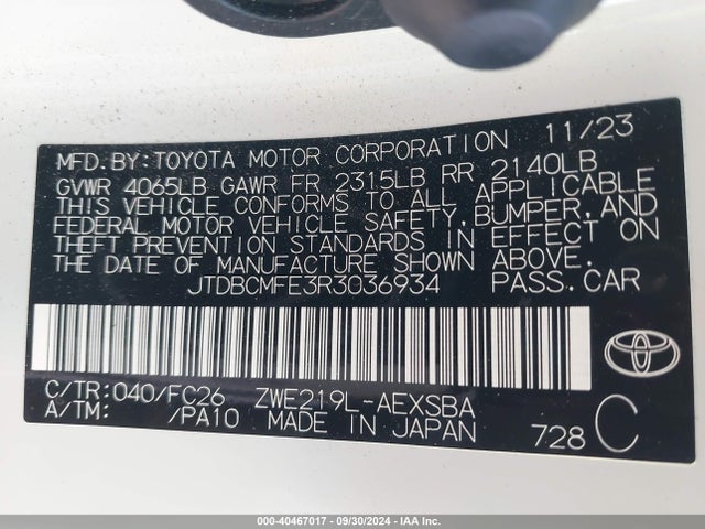 Toyota Corolla Hybrid Se 2024 JTDBCMFE3R3036934 Image 9