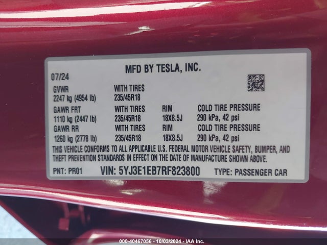 2024 TESLA MODEL 3 5YJ3E1EB7RF823800 Photo 8