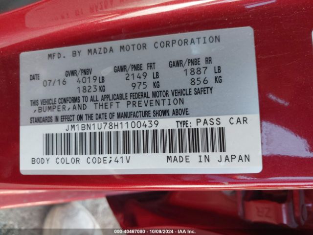 JM1BN1U78H1100439 Mazda Mazda3 Sport