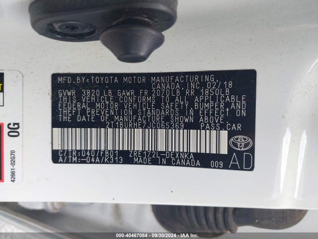 Toyota COROLLA LE 2018 2T1BURHE7JC065369 Image 9