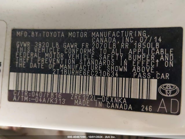 Toyota Corolla Le Plus 2014 2T1BURHE6EC210634 Image 9