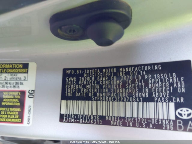 Toyota Corolla Le Plus 2014 5YFBURHE3EP070641 Image 9