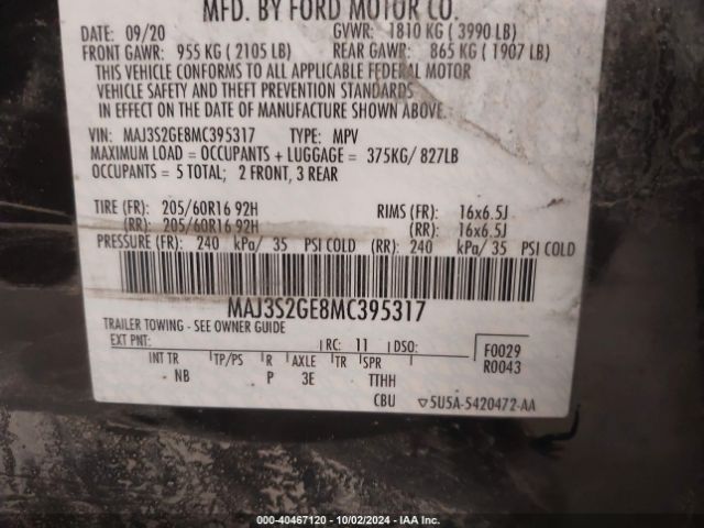 MAJ3S2GE8MC395317 Ford Ecosport Se