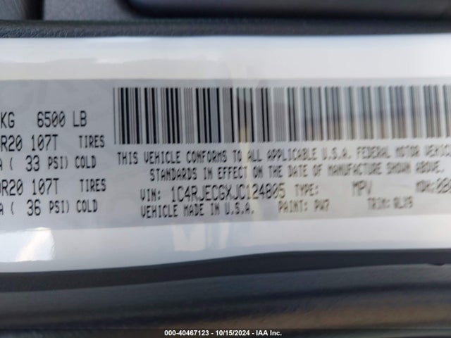 1C4RJECGXJC124805 Jeep Grand Cherokee High Altitude 4x2