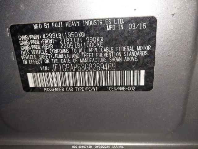 JF1GPAP68G8269469 Subaru Impreza 2.0i Sport Premium