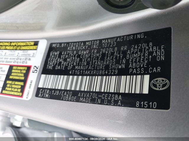 4T1G11AKXRU864329 Toyota CAMRY SE