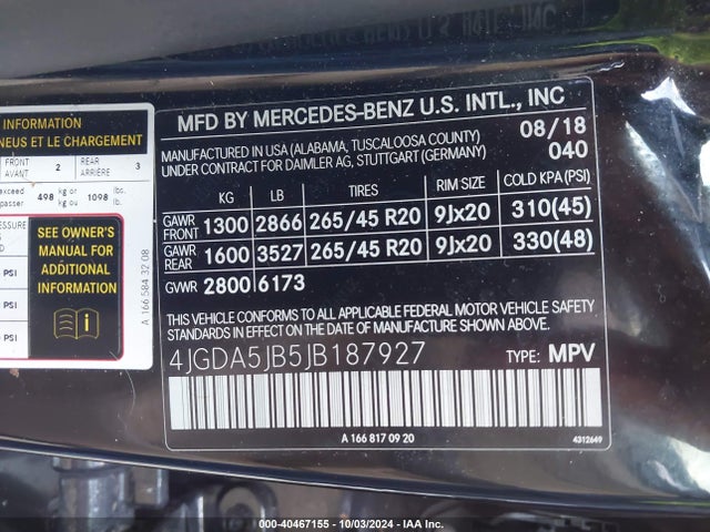 4JGDA5JB5JB187927 Mercedes-Benz GLE 350