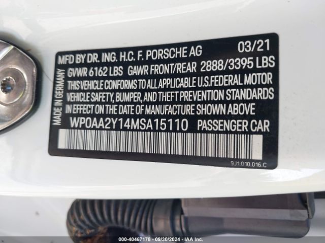 2021 PORSCHE TAYCAN WP0AA2Y14MSA15110 Photo 8