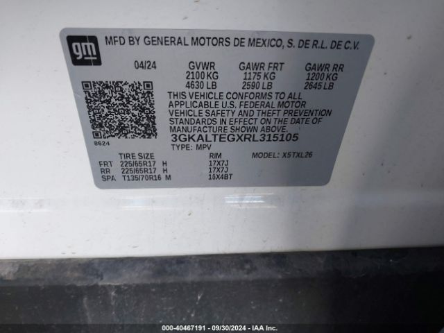 3GKALTEGXRL315105 GMC Terrain Awd Sle