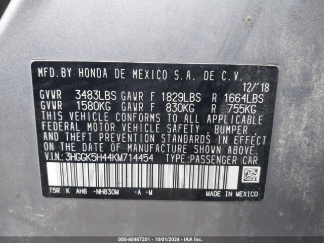 3HGGK5H44KM714454 Honda FIT LX
