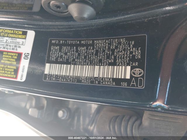 2T1BURHE8JC044482 Toyota Corolla Xle