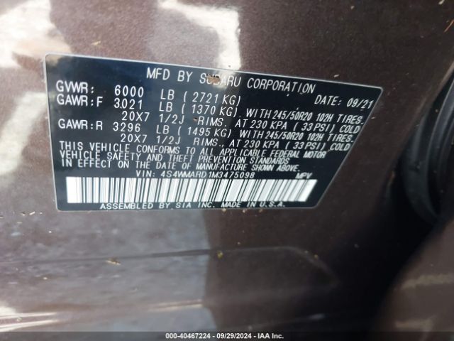4S4WMARD1M3475098 Subaru Ascent Touring