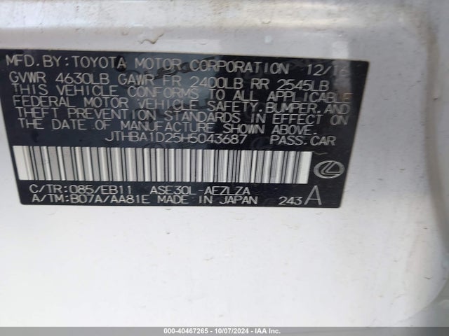 Lexus IS 200T 2017 JTHBA1D25H5043687 Image 9