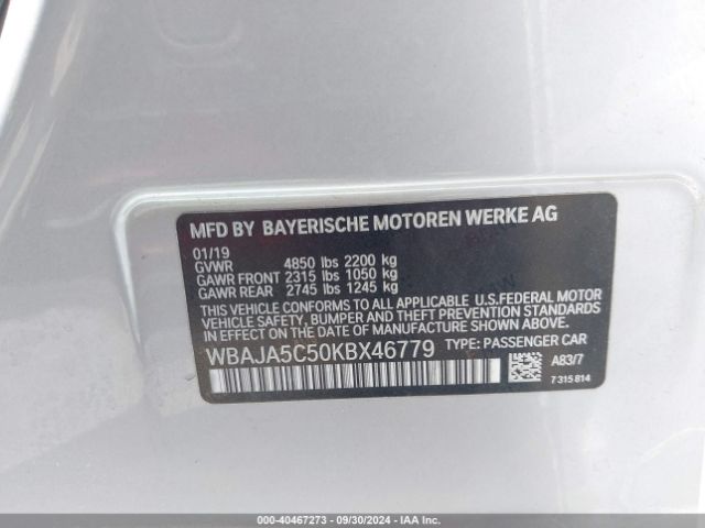 WBAJA5C50KBX46779 BMW 530I