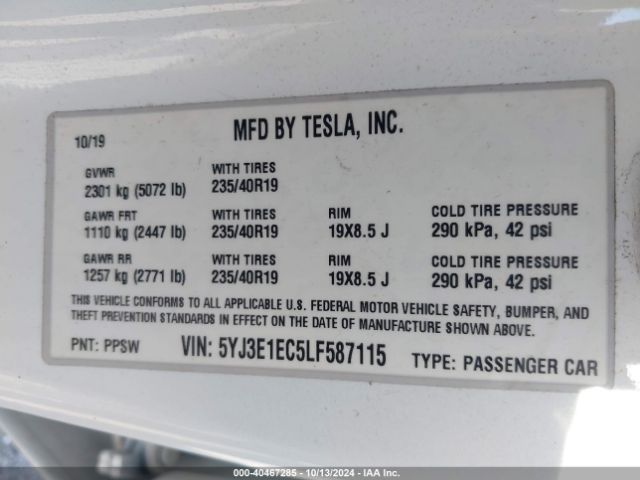 5YJ3E1EC5LF587115 Tesla Model 3 Performance Dual Motor All-wheel Drive
