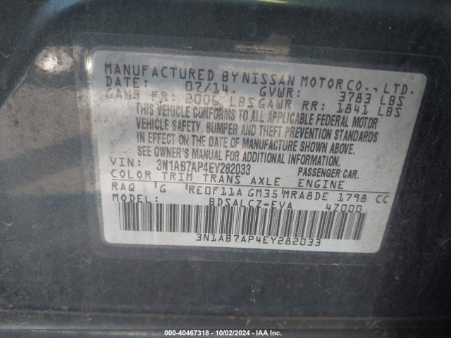 Nissan SENTRA S 2014 3N1AB7AP4EY282033 Image 9