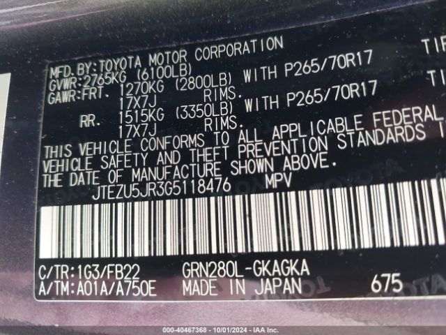JTEZU5JR3G5118476 Toyota 4RUNNER SR5