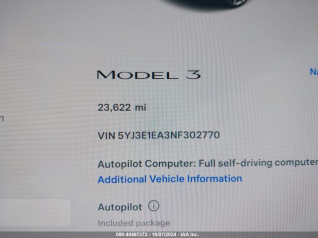 5YJ3E1EA3NF302770 Tesla MODEL 3