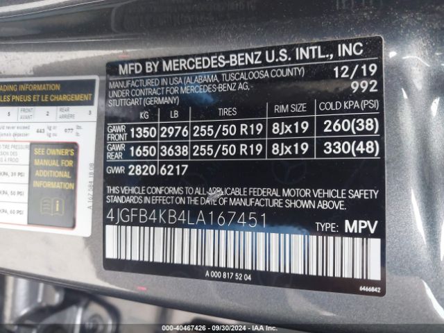 4JGFB4KB4LA167451 Mercedes-Benz Gle 350 4matic