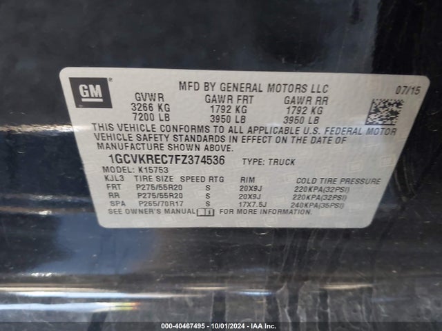 Chevrolet Silverado 1500 1lt 2015 1GCVKREC7FZ374536 Image 9