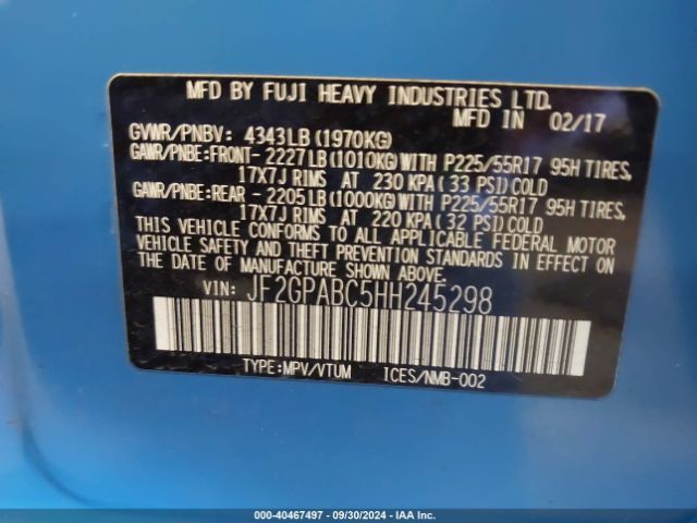 JF2GPABC5HH245298 Subaru Crosstrek 2.0i Premium