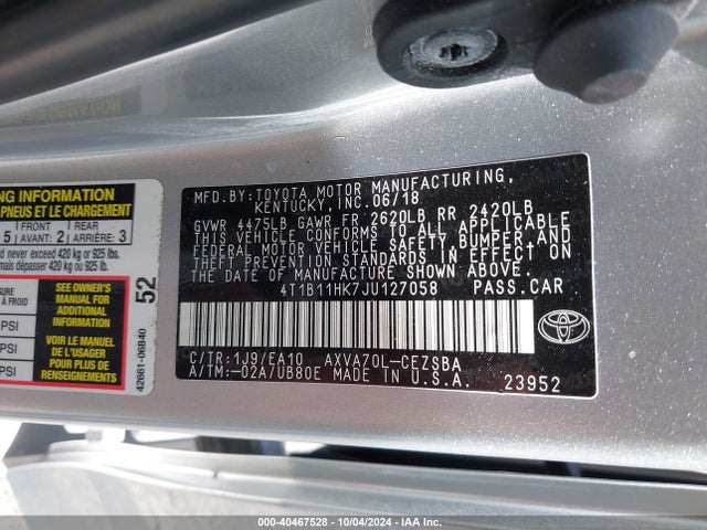 4T1B11HK7JU127058 Toyota CAMRY SE