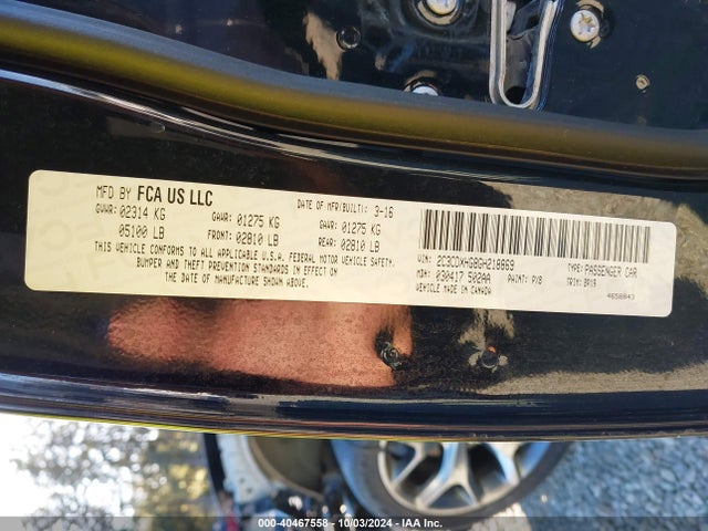 2016 Dodge Charger Sxt მანქანა იყიდება აუქციონზე, vin: 2C3CDXHG8GH218869, აუქციონის ნომერი: 40467558