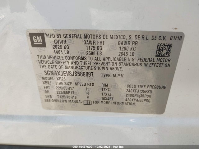 Chevrolet EQUINOX LT 2018 3GNAXJEV8JS589097 Image 9