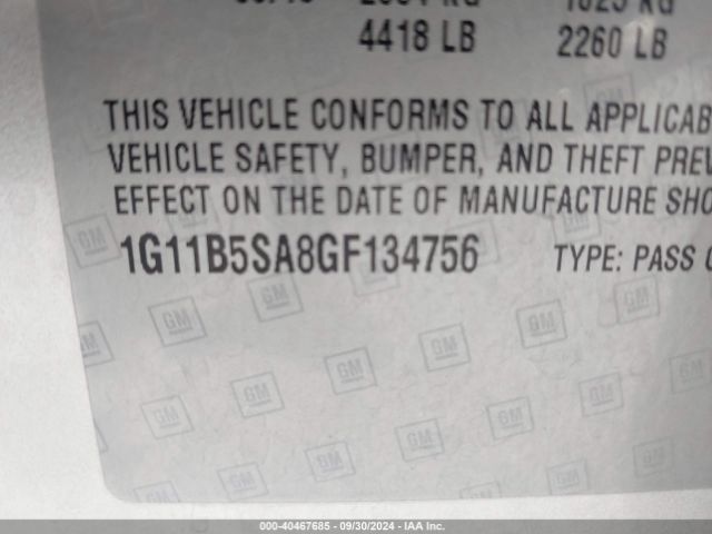 1G11B5SA8GF134756 Chevrolet Malibu Limited Ls