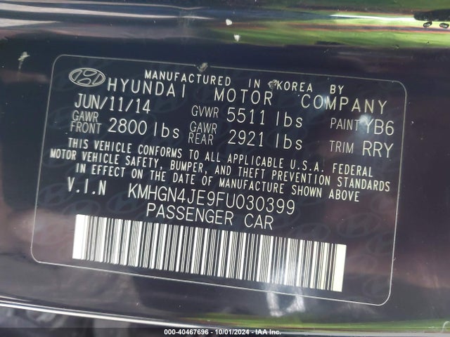 Hyundai Genesis 3.8 2015 KMHGN4JE9FU030399 Image 9