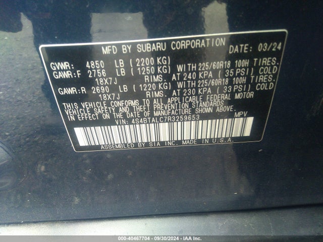 Subaru Outback Onyx Edition 2024 4S4BTALC7R3259653 Image 9
