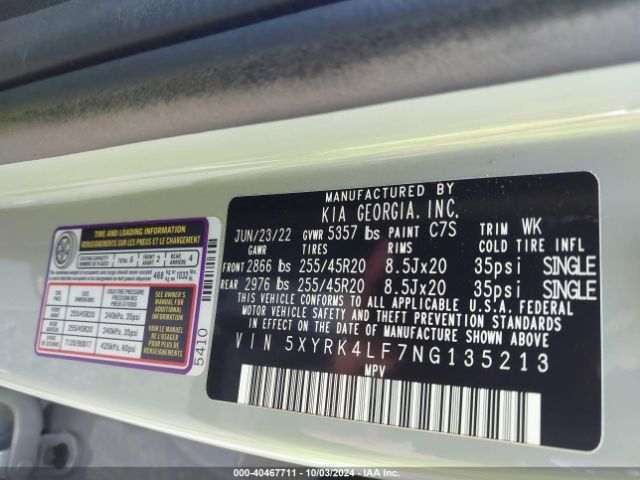 5XYRK4LF7NG135213 KIA Sorento Sx Prestige