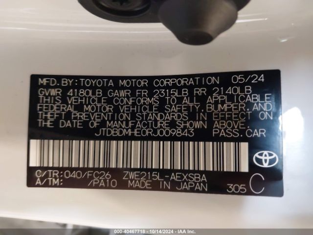 JTDBDMHE0RJ009843 Toyota Corolla Hybrid Se