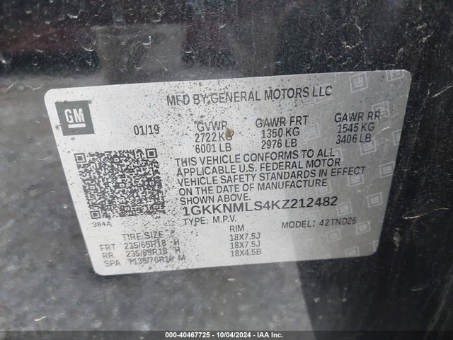 GMC Acadia Slt-1 2019 1GKKNMLS4KZ212482 Image 9