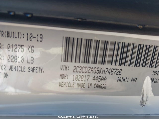 Dodge Challenger Sxt 2019 2C3CDZAG9KH746726 Image 9