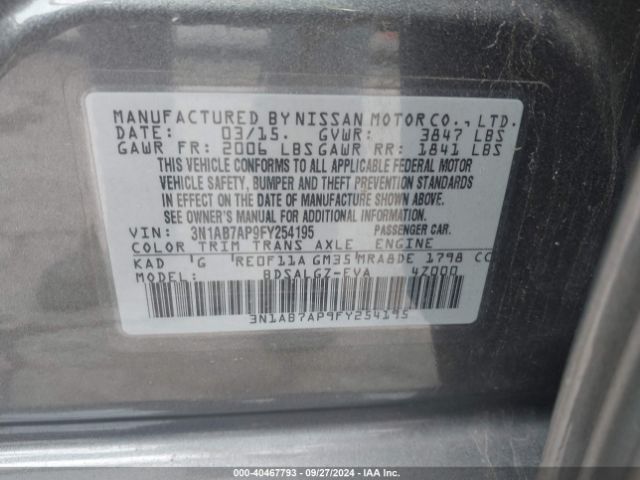 3N1AB7AP9FY254195 Nissan SENTRA SL