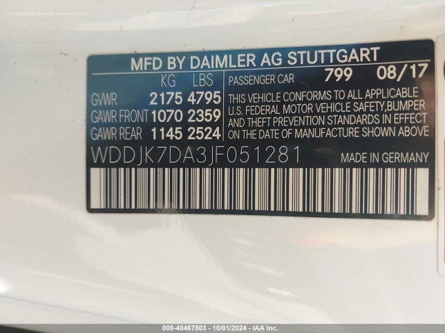 WDDJK7DA3JF051281 Mercedes-Benz m278