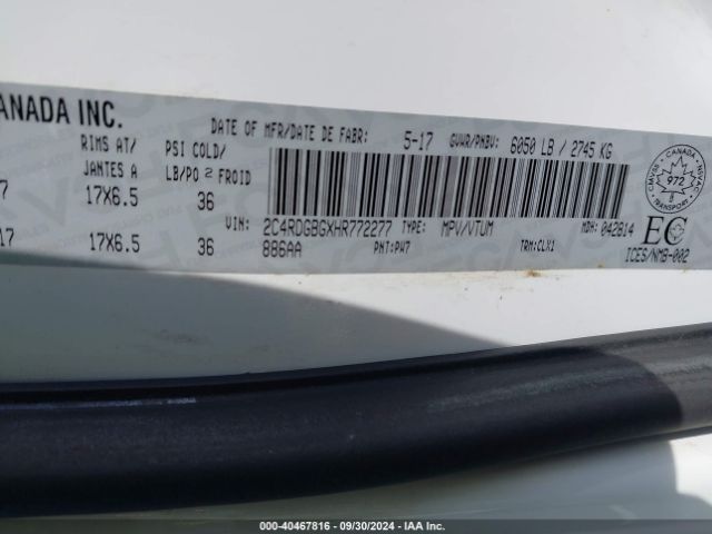2C4RDGBGXHR772277 Dodge Grand Caravan Cvp/sxt
