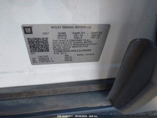 1GNERGKWXJJ132434 Chevrolet Traverse 1lt